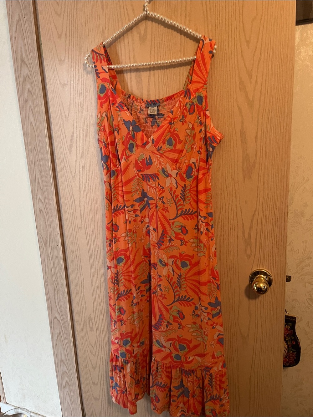 Sleeveless Orange Floral Midi Dress